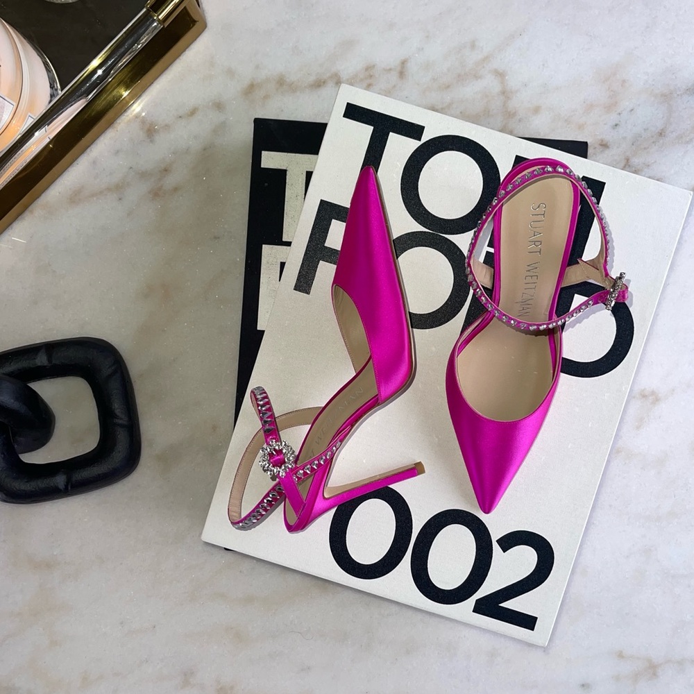 New Stuart Weitzman Gemcut 100 Swarovski Crystal Ankle Strap Pump in Rosa Pink - Picture 7 of 12